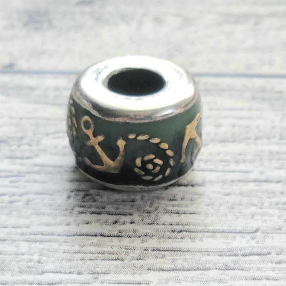 🌕 CLEARANCE BRIGHTON Anchor Stopper Bead Blue Green Hombre Silver Plated